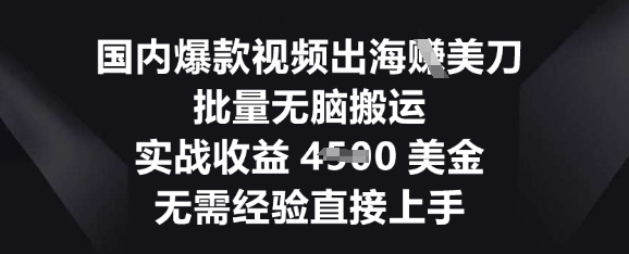 国内爆款视频出海挣美刀，批量无脑搬运，实战收益4.5k，无需经验直接上手-华创副业项目资源站