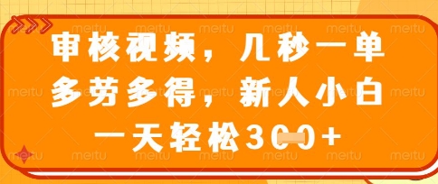 最新审核视频，几秒一单，多劳多得，新人小白一天轻松3张【揭秘】-华创副业项目资源站