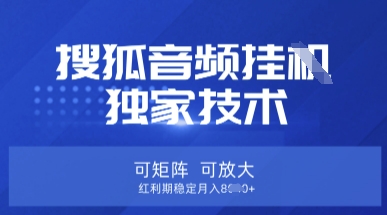 【搜狐音频挂G】独家技术，可矩阵可放大，红利期稳定月入8k【揭秘】-华创副业项目资源站