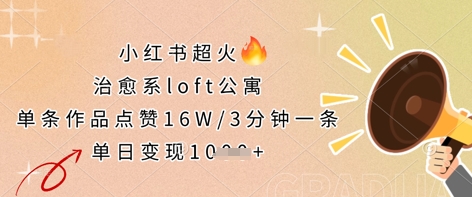 小红书超火的治愈系loft公寓，单条作品点赞16W，3分钟一条，单日变现数张-华创副业项目资源站