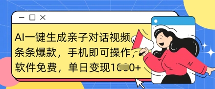 AI一键生成亲子对话视频，条条爆款，一部手机即可操作，单日变现数张-华创副业项目资源站